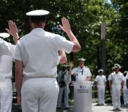 Navy officers parading