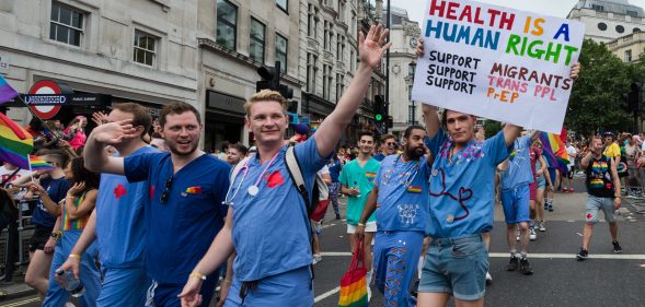 NHS doctors walk in Pride in London