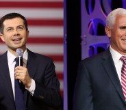 Democratic presidential candidate former South Bend, Indiana Mayor Pete Buttigieg, is role-playing as Mike Pence