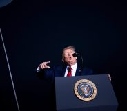 US President Donald Trump speaks during a campaign rally at the Minden-Tahoe airport in Minden, Nevada on September 12, 2020.