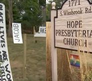 Hope Presbyterian Church leaders and members were shocked to see the signs had been vandalised within hours of being installed. (Screen captures via NBC Chicago)