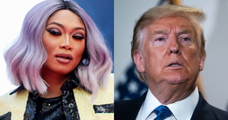 Drag Race star Jujubee delivered a slide broadside against Donald Trump's tax returns. (Getty)