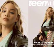 Munroe Bergdorf on the cover of Teen Vogue wearing a black leather trench