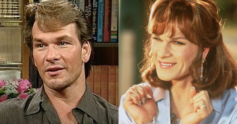 Patrick Swayze reflects on playing a drag queen in the film, To Wong Foo, Thanks for Everything! Julie Newmar. (Screen capture via YouTube/IMDb)