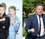 Jedward (L) sparred with Piers Morgan on trans rights. (Getty)
