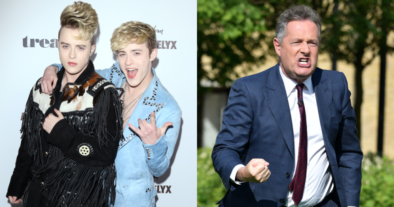 Jedward (L) sparred with Piers Morgan on trans rights. (Getty)
