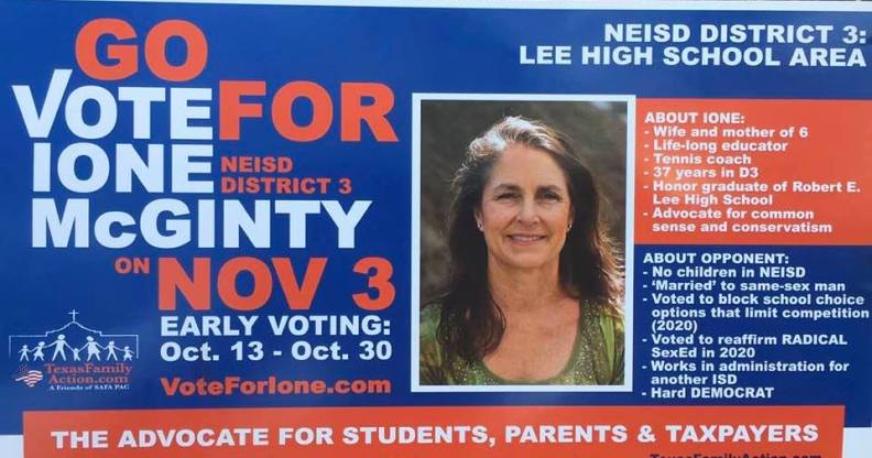 Ione McGinty gleefully shared a photo of the anti-gay mailout on her Facebook page