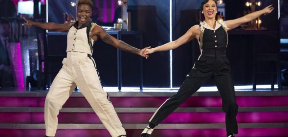 Nicola Adams and Katya Jones dancing together on Strictly