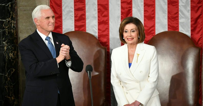 US Vice President Mike Pence and Speaker of the House Nancy Pelosi. (MANDEL NGAN/AFP via Getty Images)