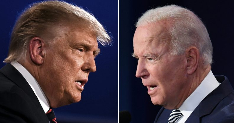 US President Donald Trump (L) and Democratic Presidential candidate former Vice President Joe BideN trans kids. (JIM WATSON,SAUL LOEB/AFP via Getty Images)