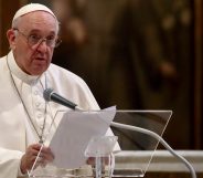 Pope Francis holds his speech during an International Prayer Meeting for Peace