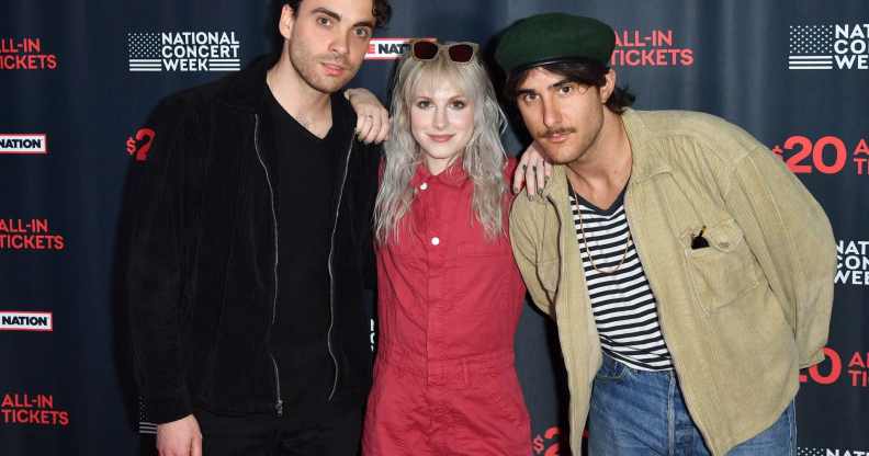 (L-R) Taylor York, Hayley Williams, and Zac Farro of Paramore. (ANGELA WEISS/AFP via Getty Images)