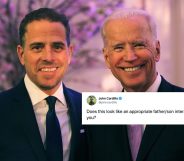 John Cardillo dubbed a photograph of Joe Biden kissing his son, Hunter, on the cheek as 'inappropriate'. (Getty/Twitter)