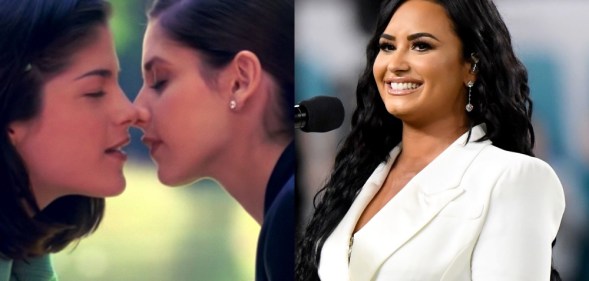 Sarah Michelle Gellar and Selma Blair kissing / Demi Lovato smiling