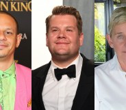 (L-R) Eric Andre, James Corden and Ellen DeGeneres. (Getty)