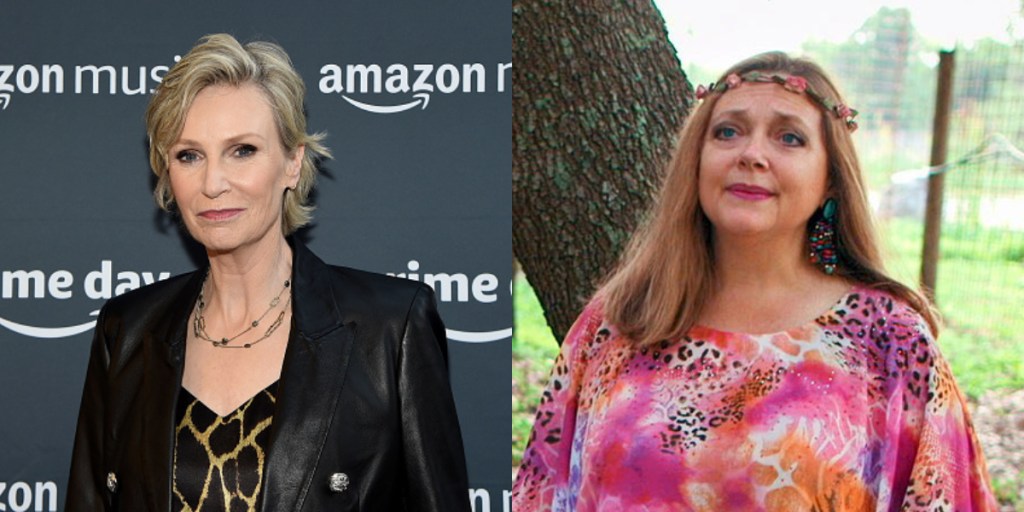 Jane Lynch (L) and Carole Baskin (R). (Jamie McCarthy/Getty Images/Netflix)