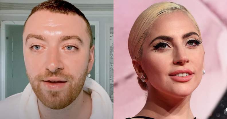 Sam smith (L) has credited Lady Gaga as one of the reasons they came out as non-binary. (Screen capture via YouTube/Getty)
