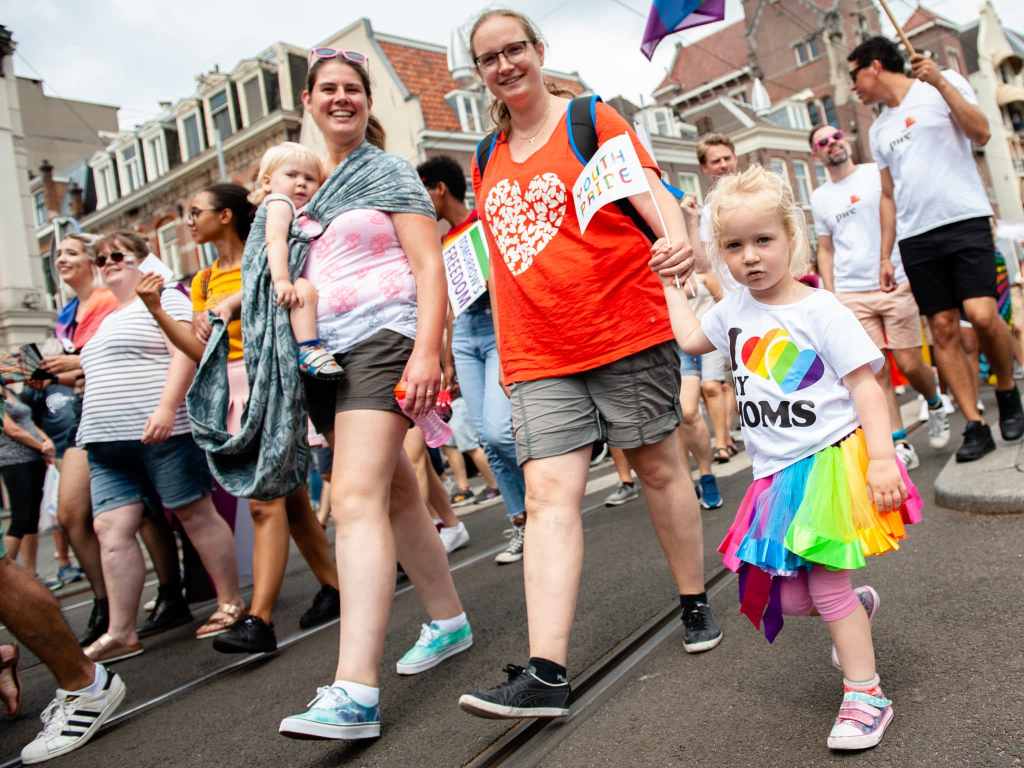 People take part during the Pride Walk, in Amsterdam, Netherlands. (Romy Arroyo Fernandez/NurPhoto via Getty Images)