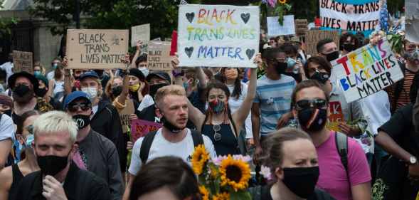 Thousands of transgender people and their supporters march through central London to Parliament Square to celebrate the Black trans community.
