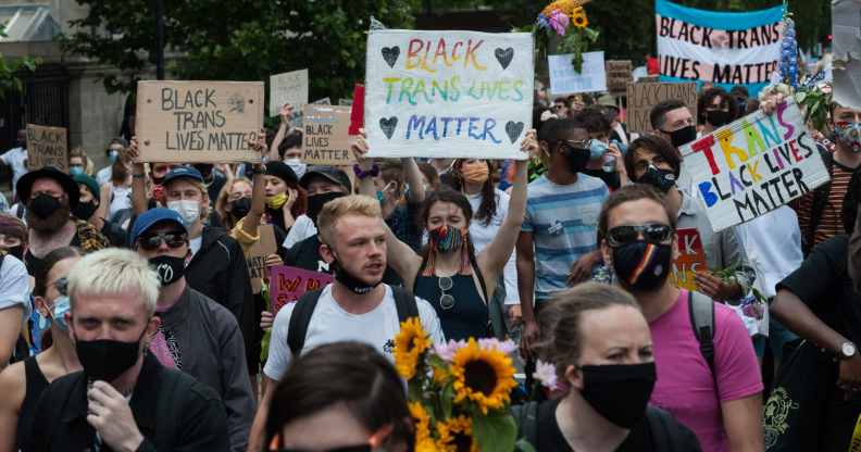 Thousands of transgender people and their supporters march through central London to Parliament Square to celebrate the Black trans community.