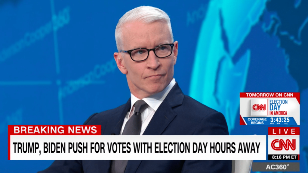 With tension rising and only hours before election day, Anderson Cooper tore into Donald Trump's playbook of voter suppression. (Screen capture via CNN)
