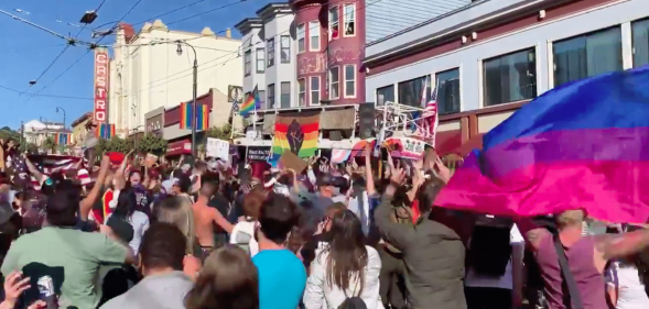 Hundreds of Joe Biden supports grooved to Cher in San Fransisco, California. (Screen capture via Twitter)