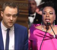 Ben Bradley (L), a British MP, was schooled by none other than Martin Luther King Jr.'s daughter, Bernice King. (Twitter/Getty)
