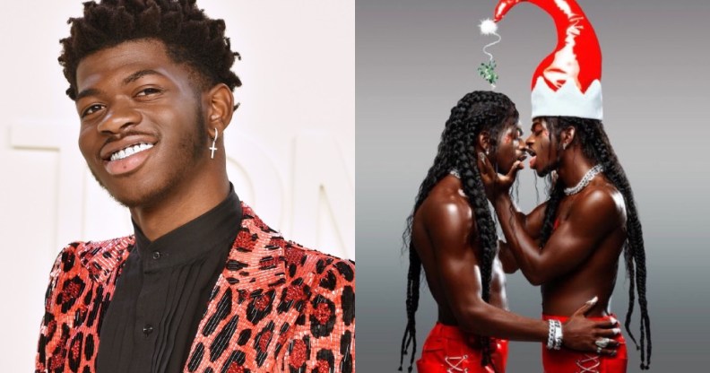 Lil Nas X kissing a double of himself