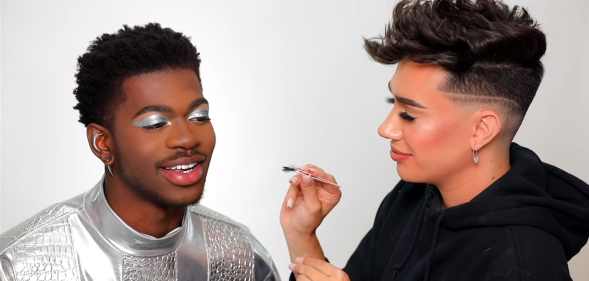 Lil Nas X getting his make-up done by James Charles