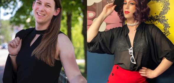 Taylor Small and her drag alter ego, Nikki Champagne.