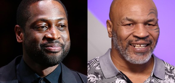 Dwyane Wade (L) praised Mike Tyson for grilling a rapper who took issue with his daughter being trans. (Getty)