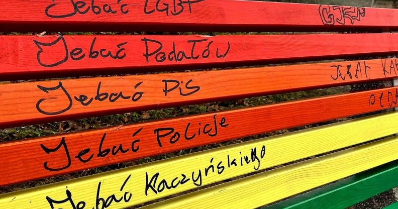 Rainbow benches in Poland were vandalised with "F**k LGBT"