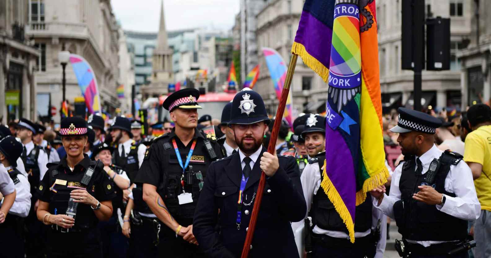 Members of the police march at Pride in London 2019