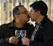 David Aruquipa kisses Guido Montano after Bolivia recognised their same-sex civil union