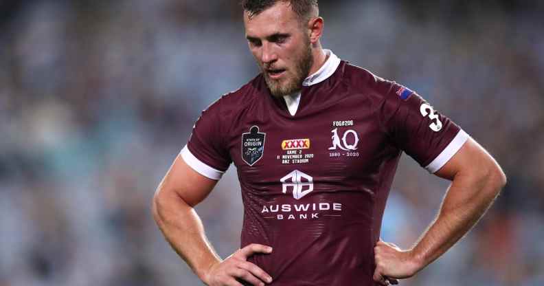 Kurt Capewell looks on during game two of the 2020 State of Origin series between the New South Wales Blues and the Queensland Maroons