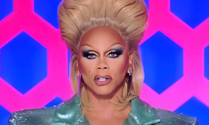 RuPaul in a mullet-style wig