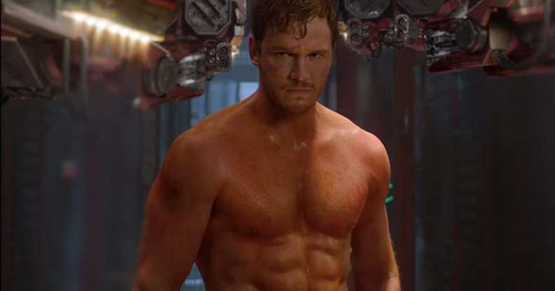 Chris Pratt, shirtless, in Guardians of the Galaxy