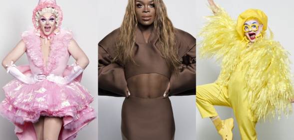 Ellie Diamond, Asttina Mandella and Ginny Lemon from Drag Race UK season two.
