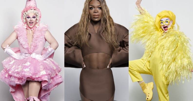 Ellie Diamond, Asttina Mandella and Ginny Lemon from Drag Race UK season two.