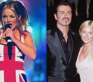 Geri in her famous Union Jack dress / posing with George Michael