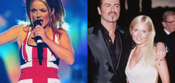 Geri in her famous Union Jack dress / posing with George Michael