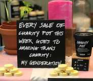 Lush display supporting trans charity My Genderation