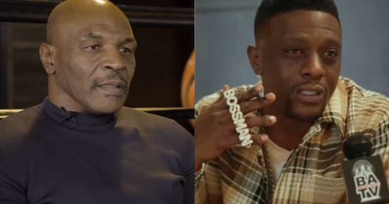 Mike Tyson in a black top and Boosie Badazz in a plaid shirt