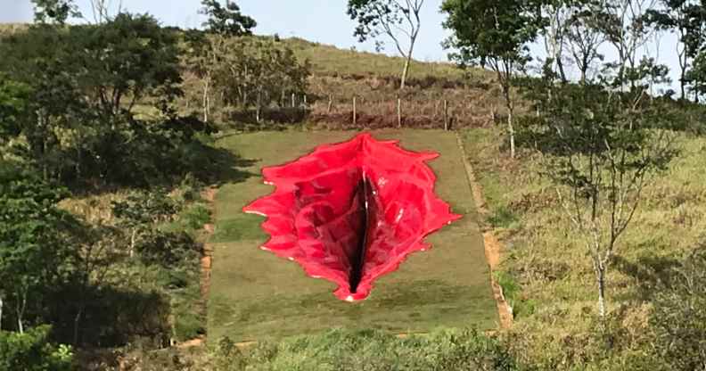 Vulva sculpture on a hillside in Brazil