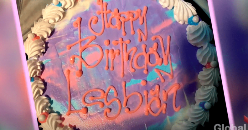 Dairy Queen cake with icing that reads "happy birthday lesbian"