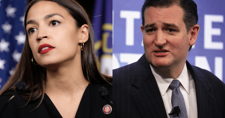 New York representative Alexandria Ocasio-Cortez and Texas senator Ted Cruz