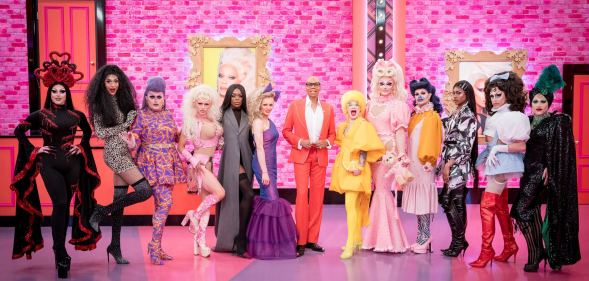 The new cast of Drag Race UK with RuPaul in the werk room