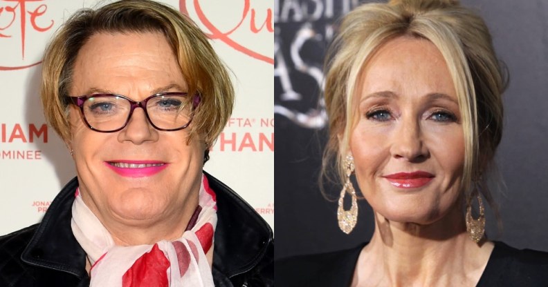 Eddie Izzard (L) and JK Rowling