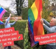 Dad puts up Pride flags in garden