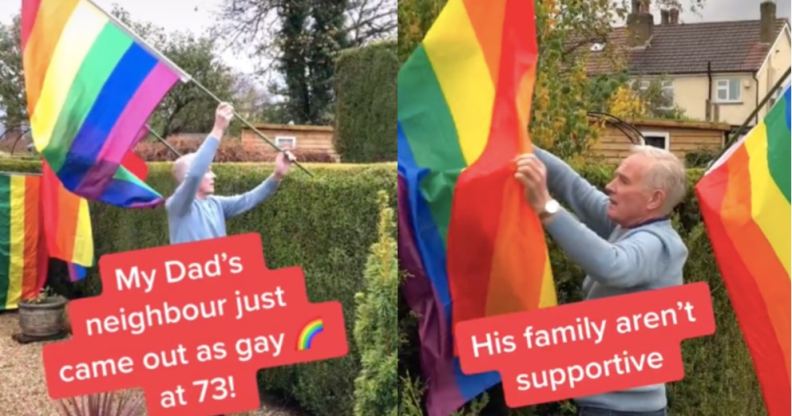 Dad puts up Pride flags in garden